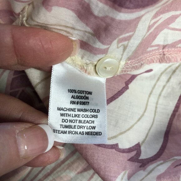 ANA Top Womens Size 1X Button Front Pink Cream Lightweight Cotton Balloon Sleeve - Picture 5 of 6